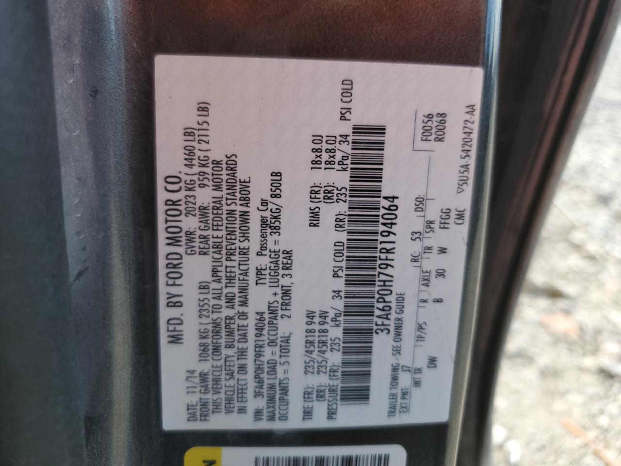 3FA6P0H79FR194064 2015 Ford Fusion Se