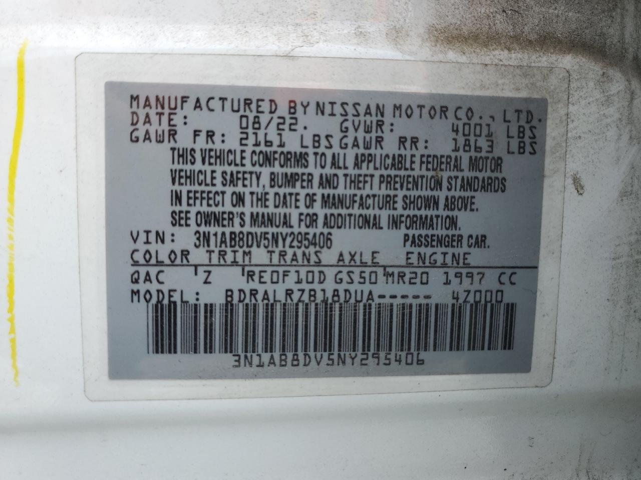 3N1AB8DV5NY295406 2022 Nissan Sentra Sr