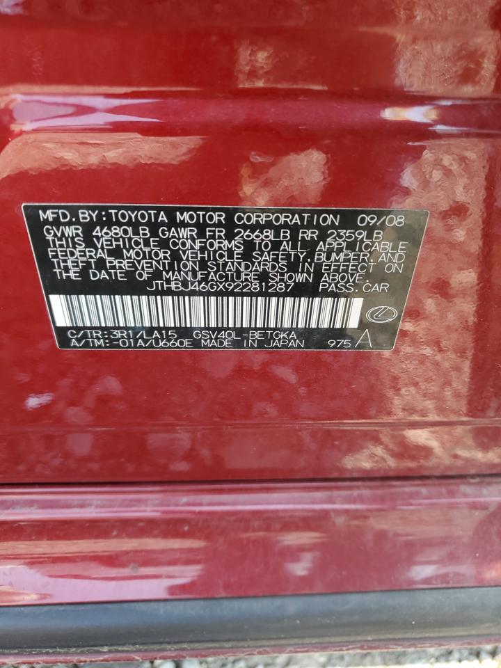 JTHBJ46GX92281287 2009 Lexus Es 350