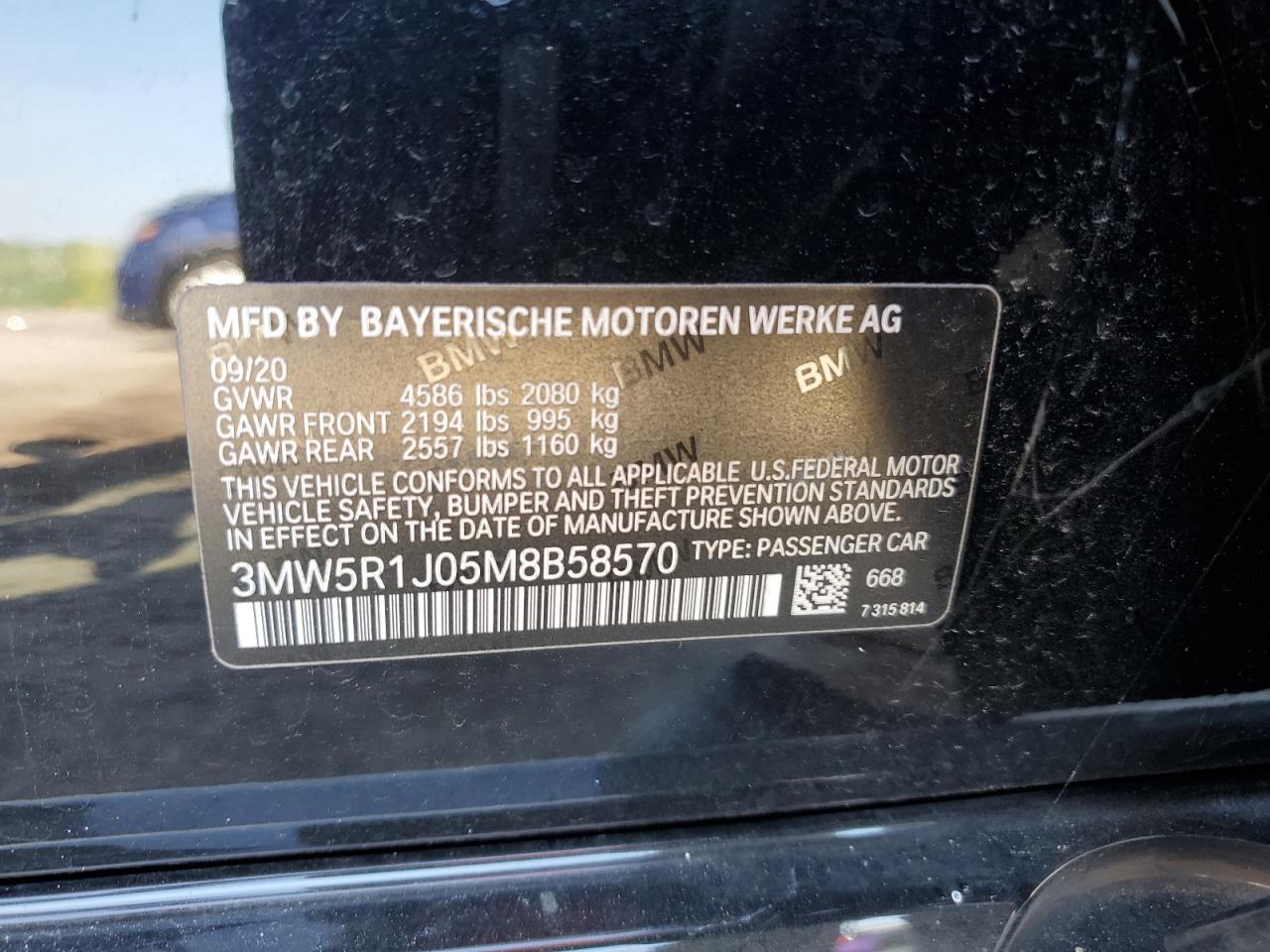 3MW5R1J05M8B58570 2021 BMW 330I