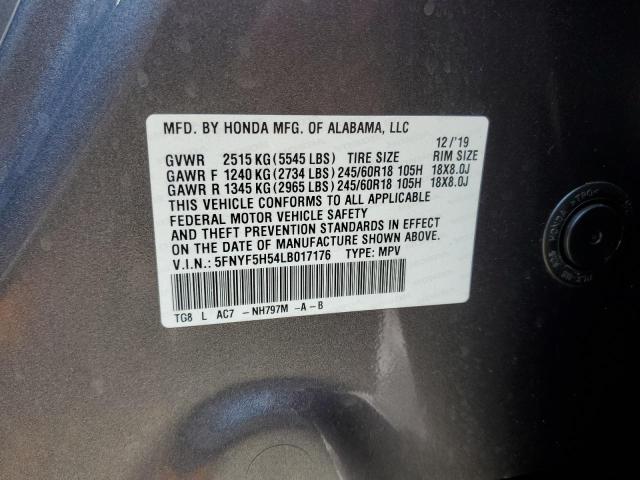 2020 Honda Pilot Exl VIN: 5FNYF5H54LB017176 Lot: 62953374