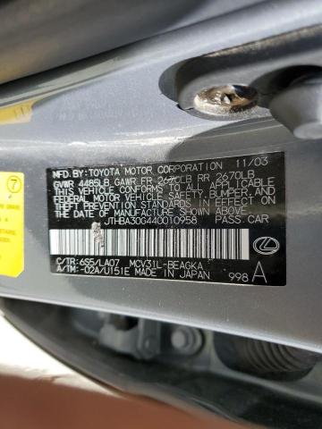 2004 Lexus Es 330 VIN: JTHBA30G440010958 Lot: 61072674