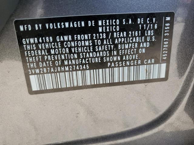 2017 Volkswagen Jetta S VIN: 3VW2B7AJ8HM274345 Lot: 61150334