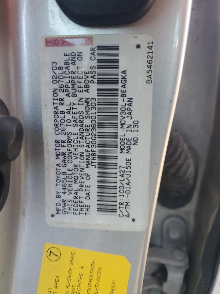 JTHBF30G236001303 2003 Lexus Es 300