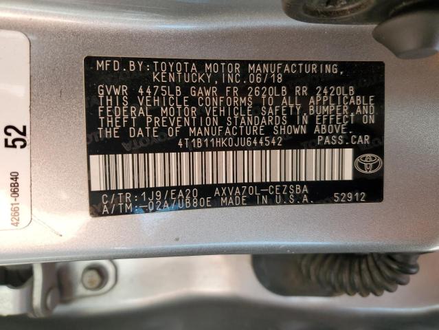 VIN 4T1B11HK0JU644542 2018 Toyota Camry, L no.12