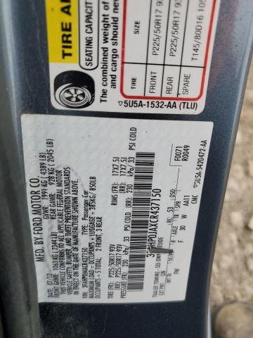 2012 Ford Fusion Sel VIN: 3FAHP0JAXCR437150 Lot: 62448714