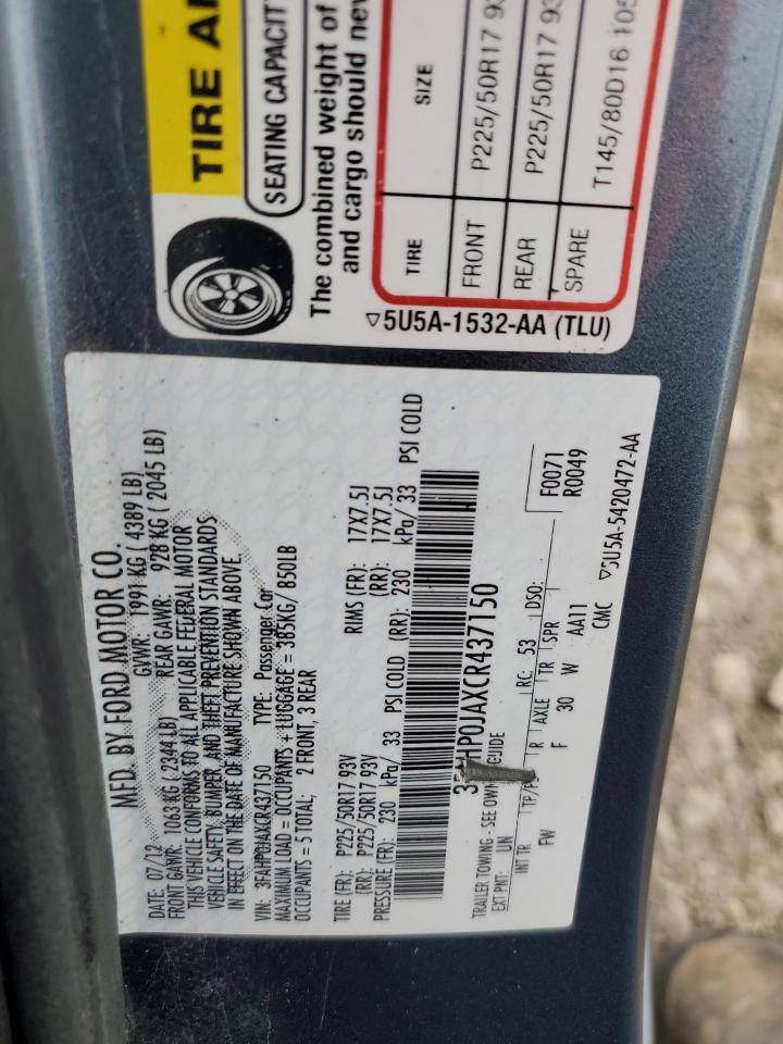 3FAHP0JAXCR437150 2012 Ford Fusion Sel