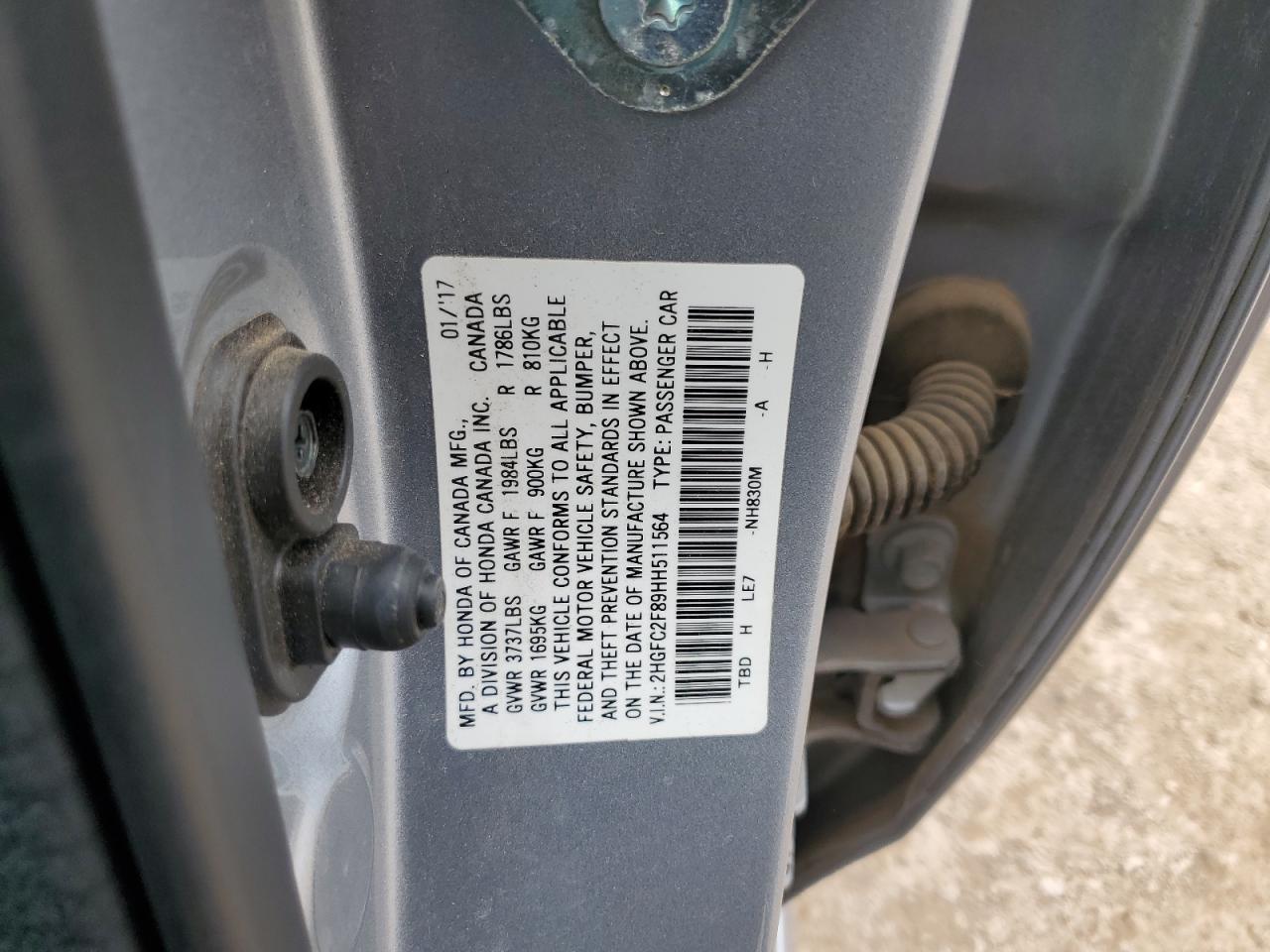 2HGFC2F89HH511564 HONDA CIVIC 2017