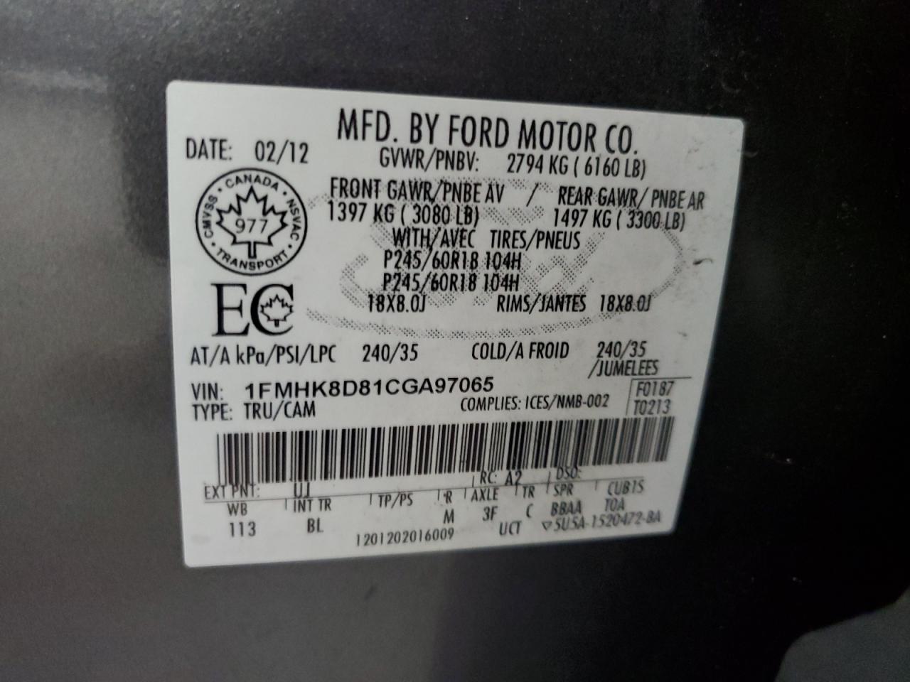 1FMHK8D81CGA97065 2012 Ford Explorer Xlt