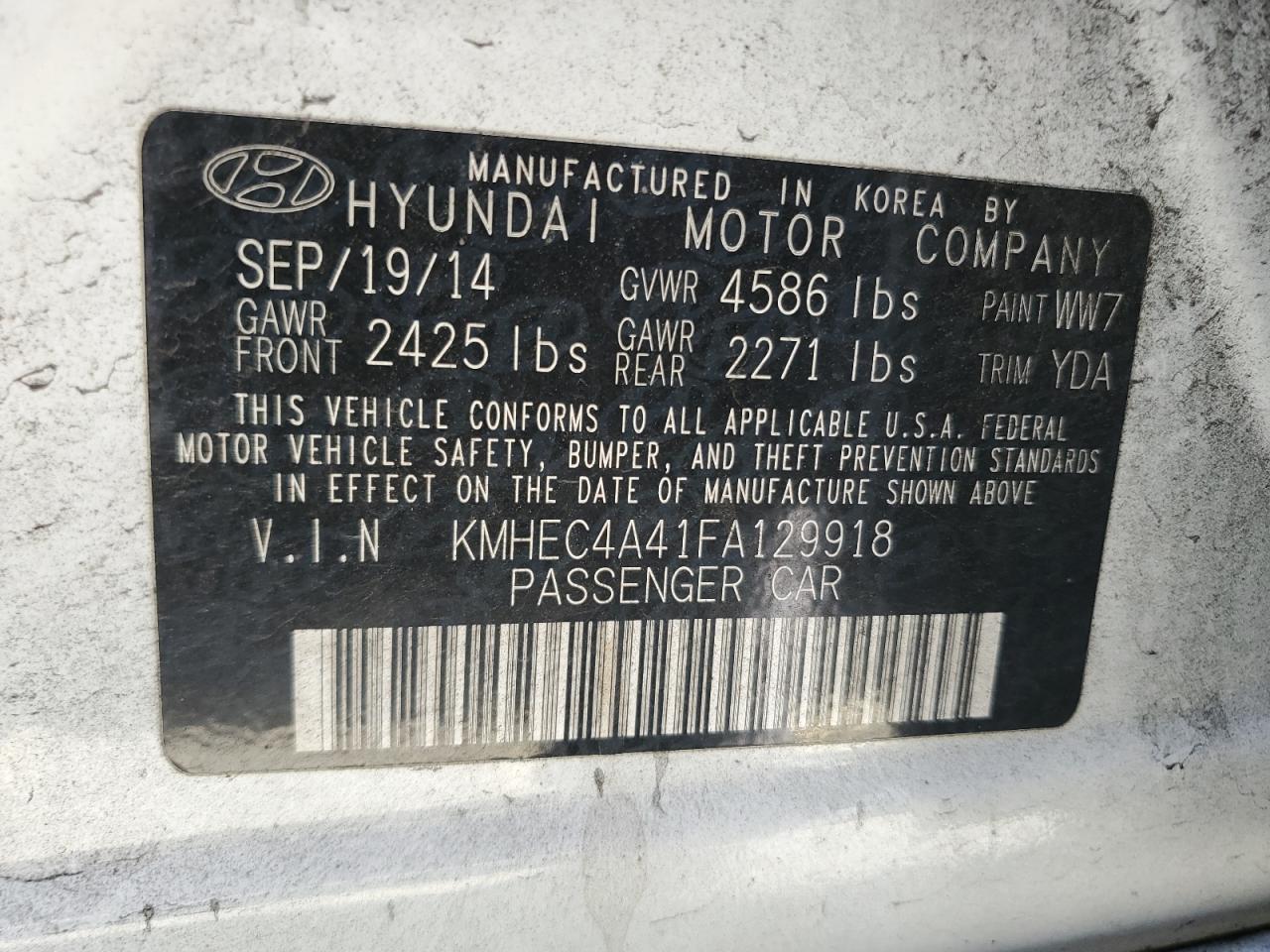 KMHEC4A41FA129918 2015 Hyundai Sonata Hybrid