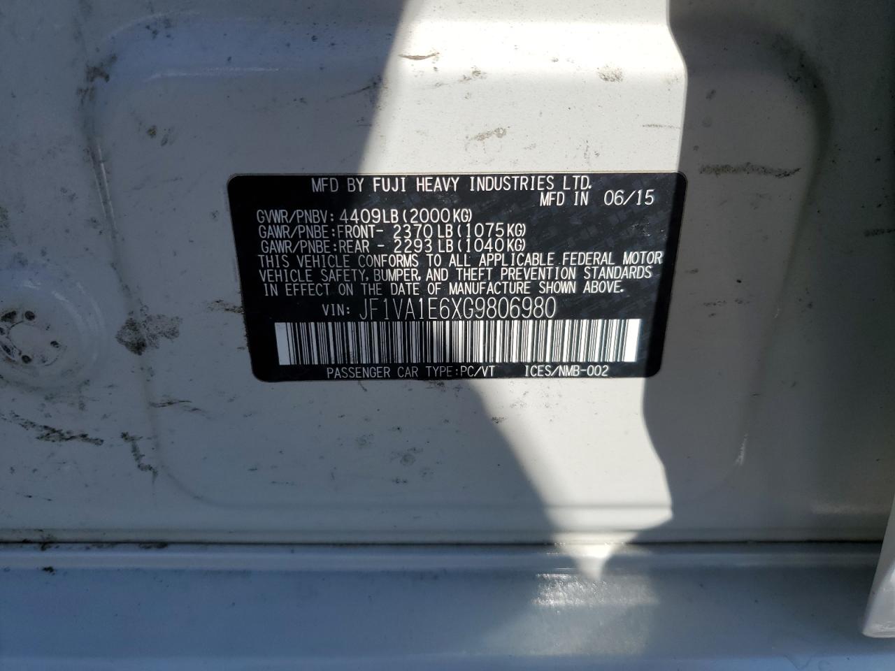 JF1VA1E6XG9806980 2016 Subaru Wrx Premium