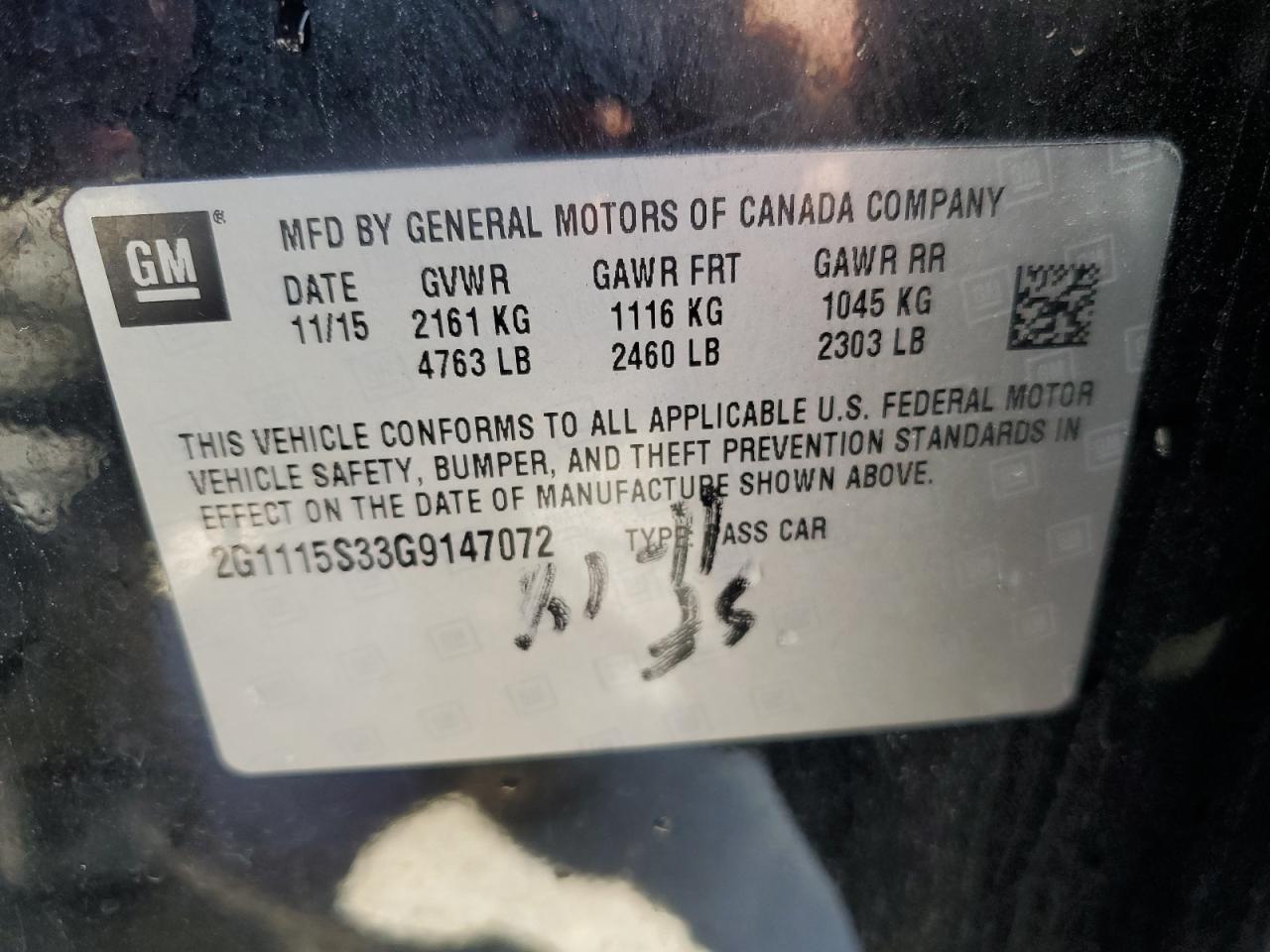 2G1115S33G9147072 2016 Chevrolet Impala Lt