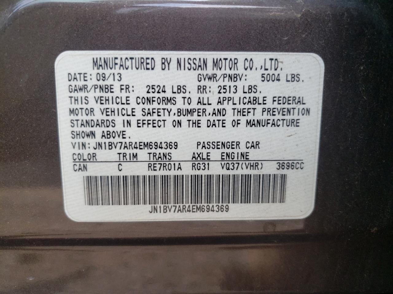 JN1BV7AR4EM694369 2014 Infiniti Q50 Base