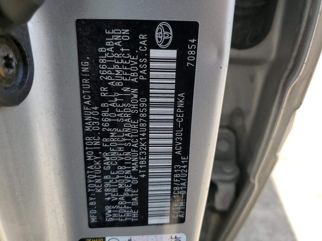 4T1BE32K14U878590 2004 Toyota Camry Le