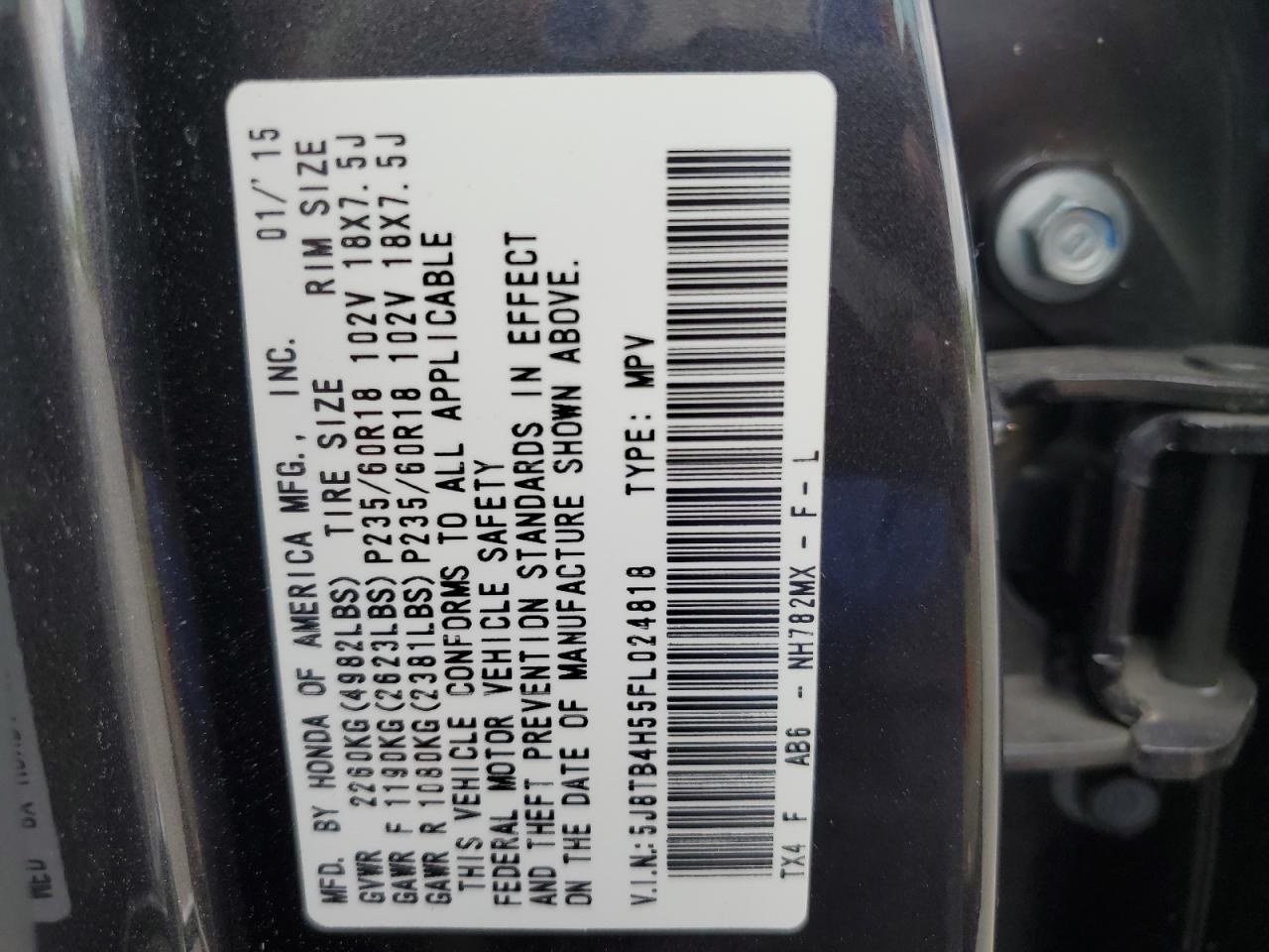 5J8TB4H55FL024818 2015 Acura Rdx Technology