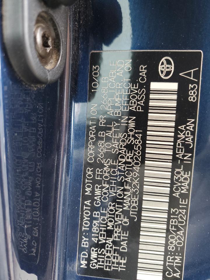 JTDBE32K940265841 2004 Toyota Camry Le