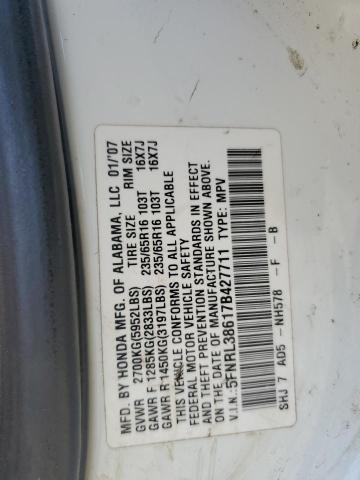 2007 Honda Odyssey Exl VIN: 5FNRL38617B427711 Lot: 63622234
