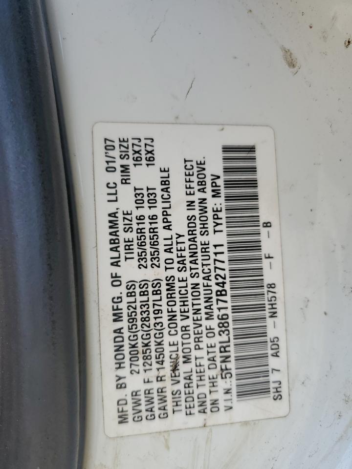 5FNRL38617B427711 2007 Honda Odyssey Exl