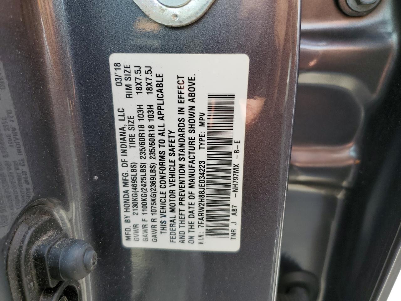 7FARW2H88JE034223 2018 Honda Cr-V Exl