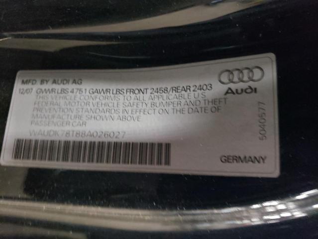 2008 Audi A5 Quattro VIN: WAUDK78T88A026027 Lot: 62469744