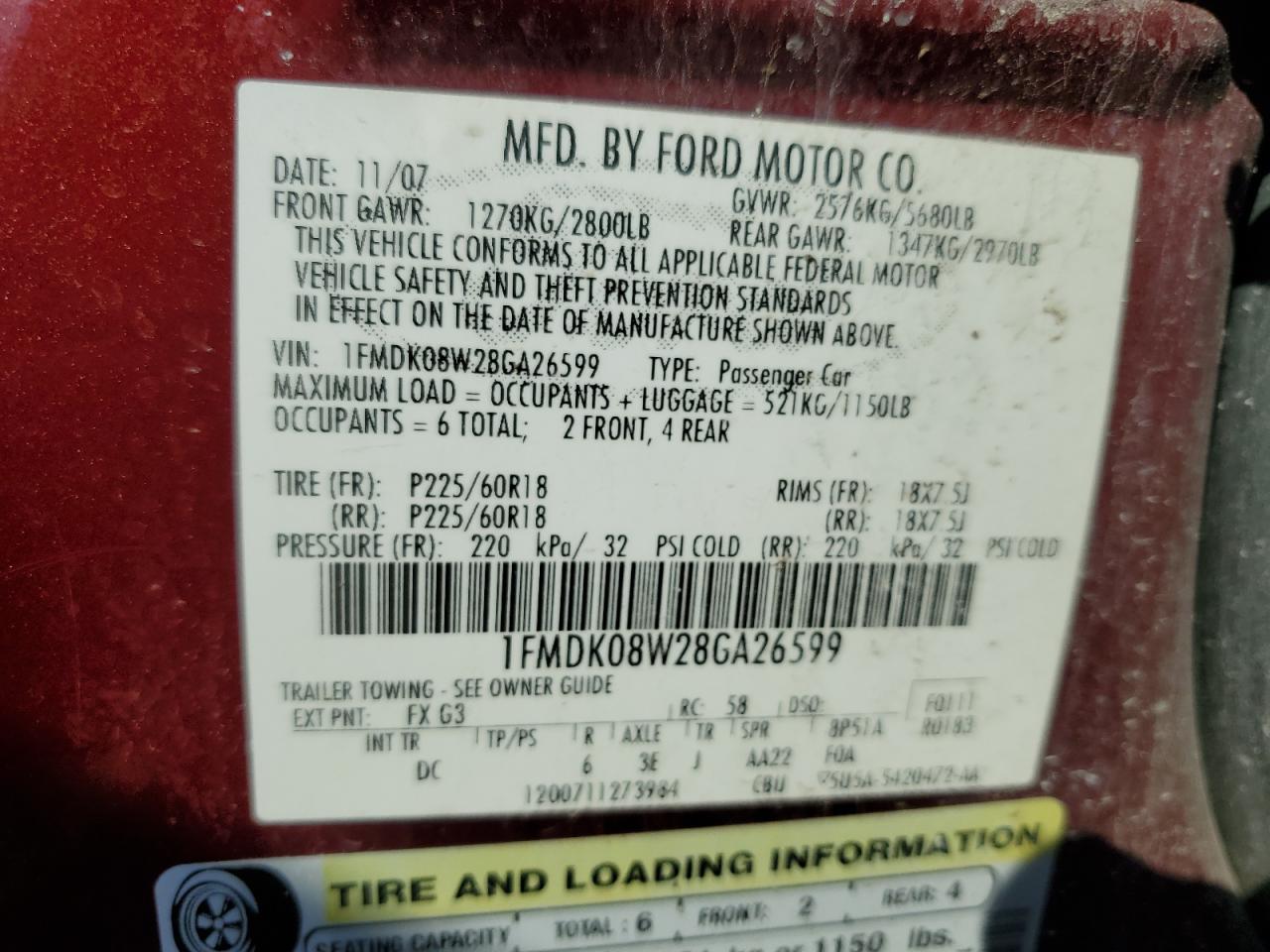 1FMDK08W28GA26599 2008 Ford Taurus X Eddie Bauer