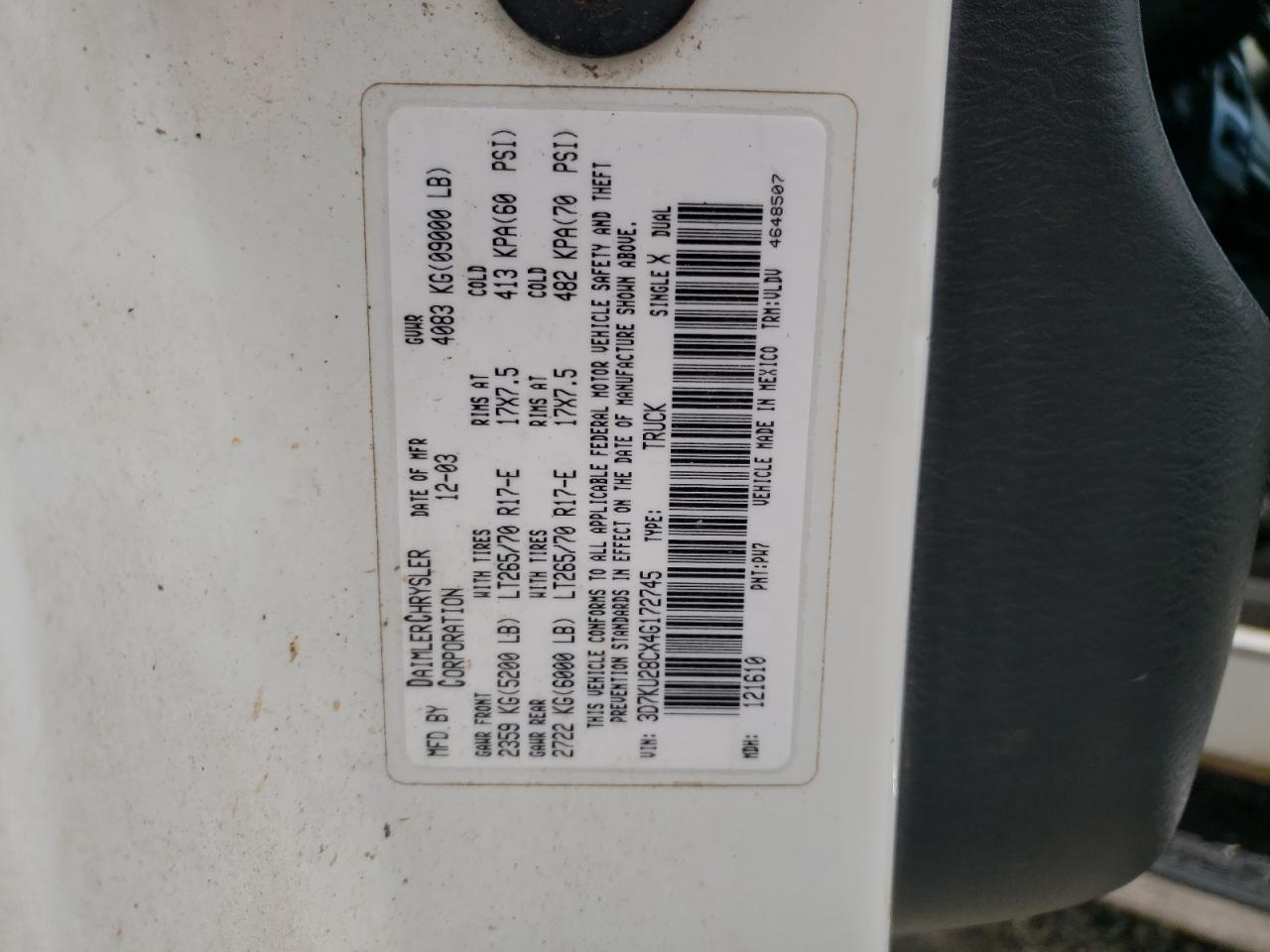 3D7KU28CX4G172745 2004 Dodge Ram 2500 St