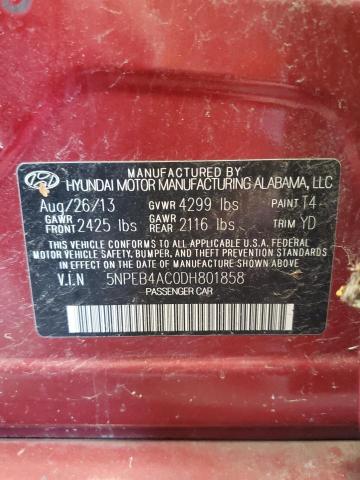 2013 Hyundai Sonata Gls VIN: 5NPEB4AC0DH801858 Lot: 61454324