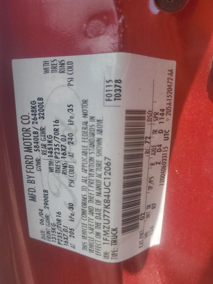 1FMZU77K84UC12067 2004 Ford Explorer Sport Trac