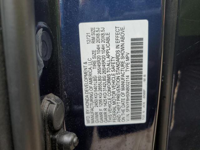 VIN 5FNYF8H50NB002114 2022 Honda Passport, Exl no.13