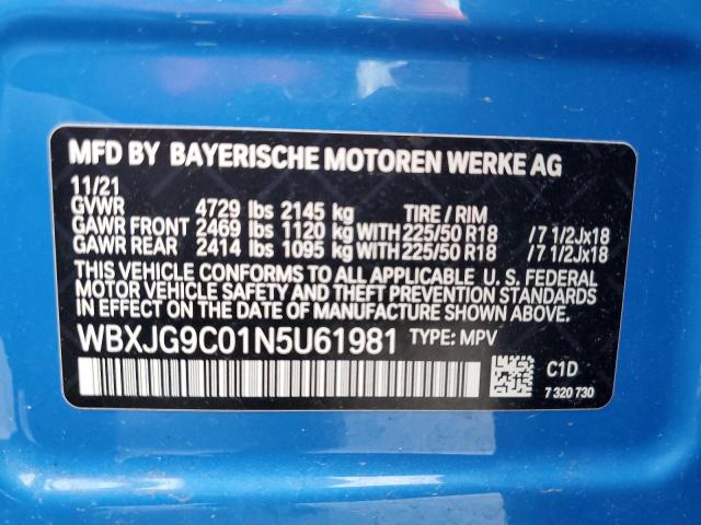 2022 BMW X1 xDrive28I VIN: WBXJG9C01N5U61981 Lot: 62996474