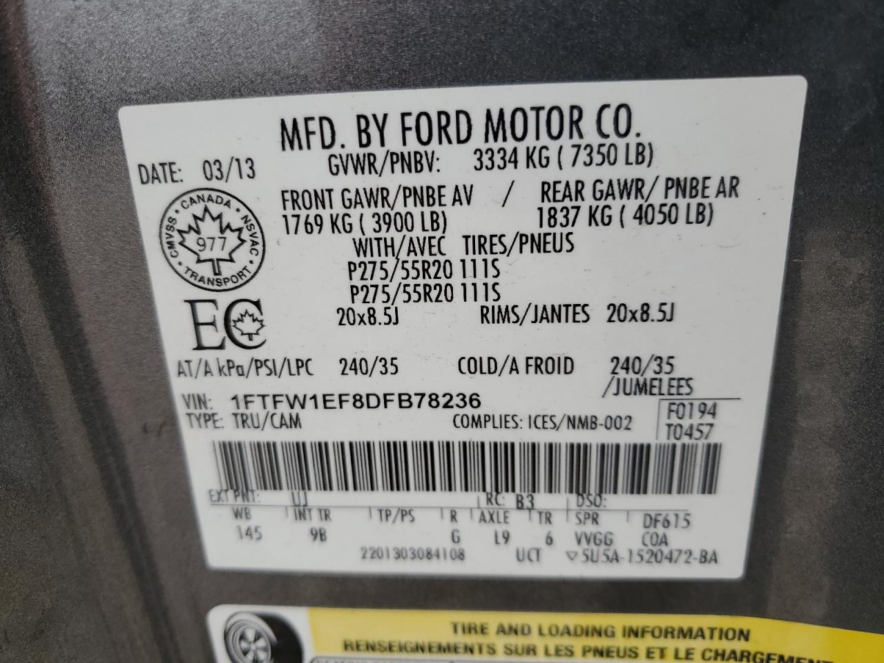 1FTFW1EF8DFB78236 2013 Ford F150 Supercrew