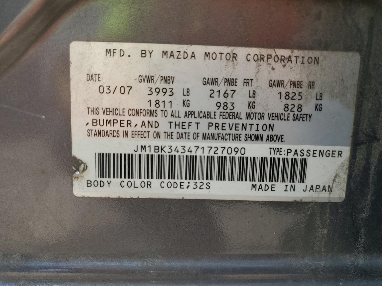 JM1BK343471727090 2007 Mazda 3 Hatchback