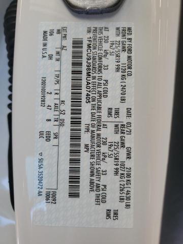 2021 Ford Escape Titanium VIN: 1FMCU9J98MUA07405 Lot: 61767384