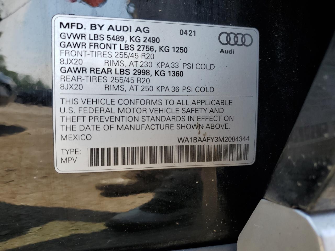 WA1BAAFY3M2084344 2021 Audi Q5 Premium Plus