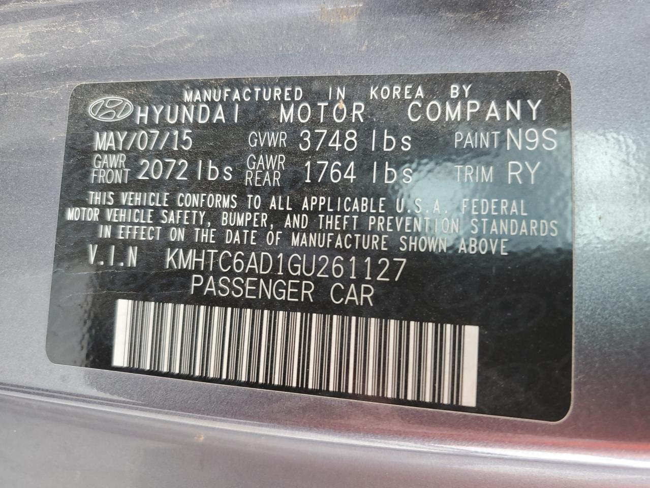 KMHTC6AD1GU261127 2016 Hyundai Veloster