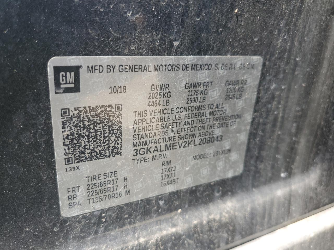 3GKALMEV2KL208043 2019 GMC Terrain Sle