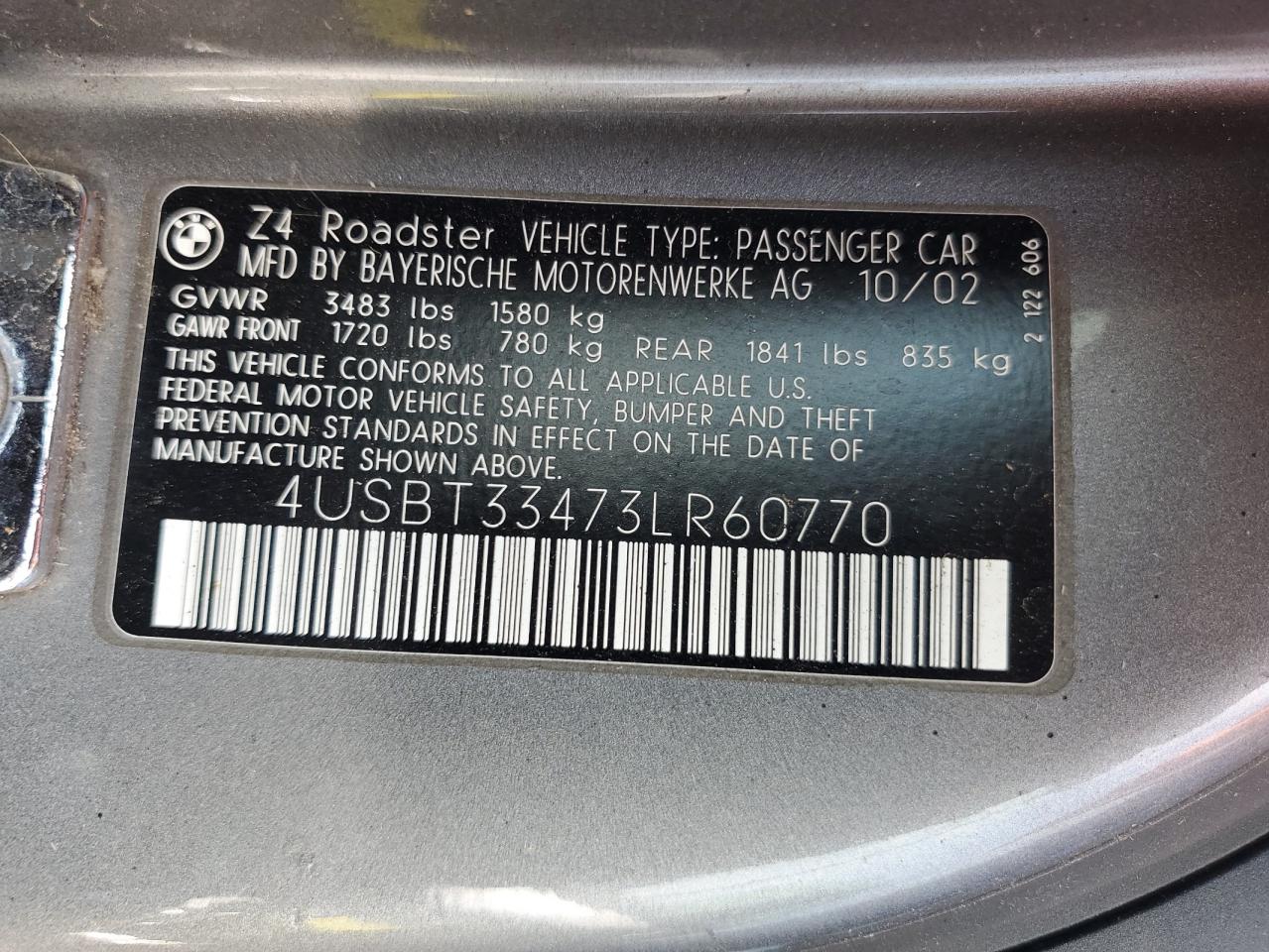 4USBT33473LR60770 2003 BMW Z4 2.5