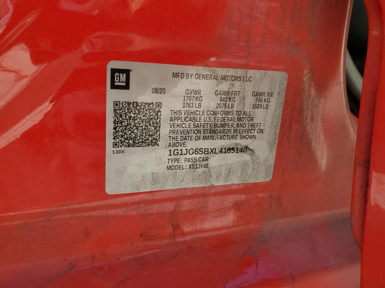 1G1JG6SBXL4135140 2020 Chevrolet Sonic