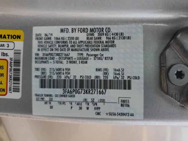 2019 FORD FUSION S - 3FA6P0G73KR271667