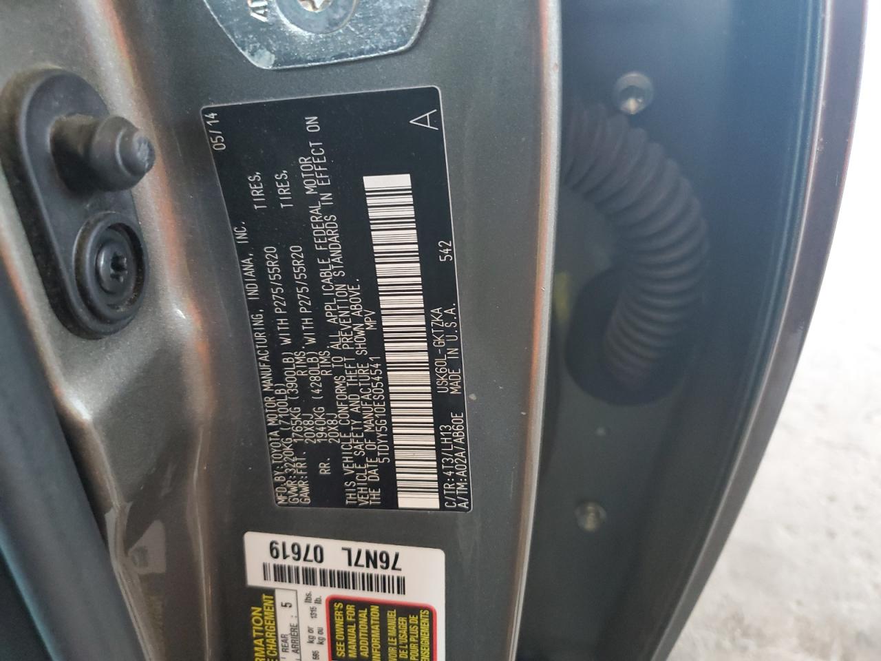 5TDYY5G10ES054541 2014 Toyota Sequoia Platinum