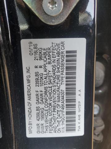 2019 HONDA ACCORD EX - 1HGCV1F46KA044307
