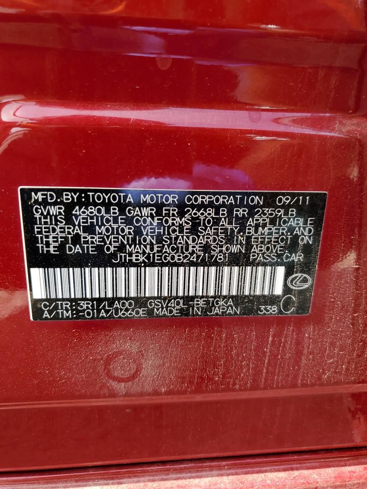 JTHBK1EG0B2471781 2011 Lexus Es 350