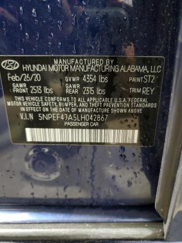 2020 Hyundai Sonata Sel VIN: 5NPEF4JA5LH042867 Lot: 61693404