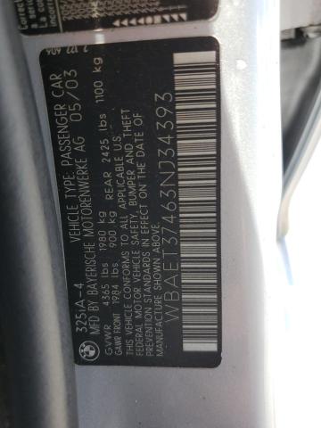 2003 BMW 325 I VIN: WBAET37463NJ34393 Lot: 61950854