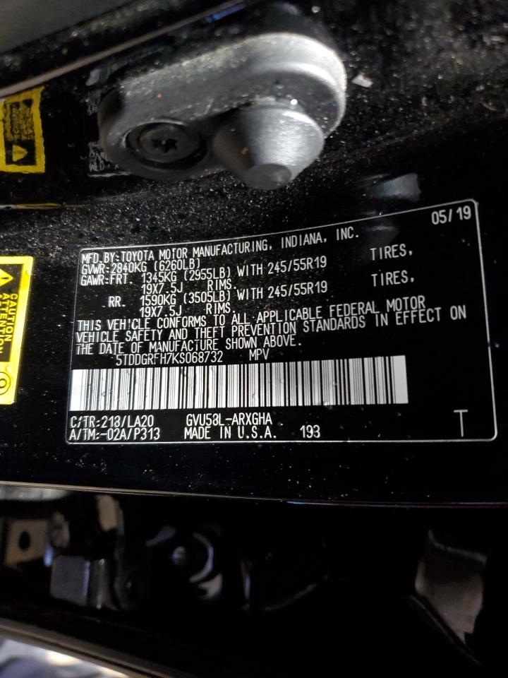 5TDDGRFH7KS068732 2019 Toyota Highlander Hybrid Limited