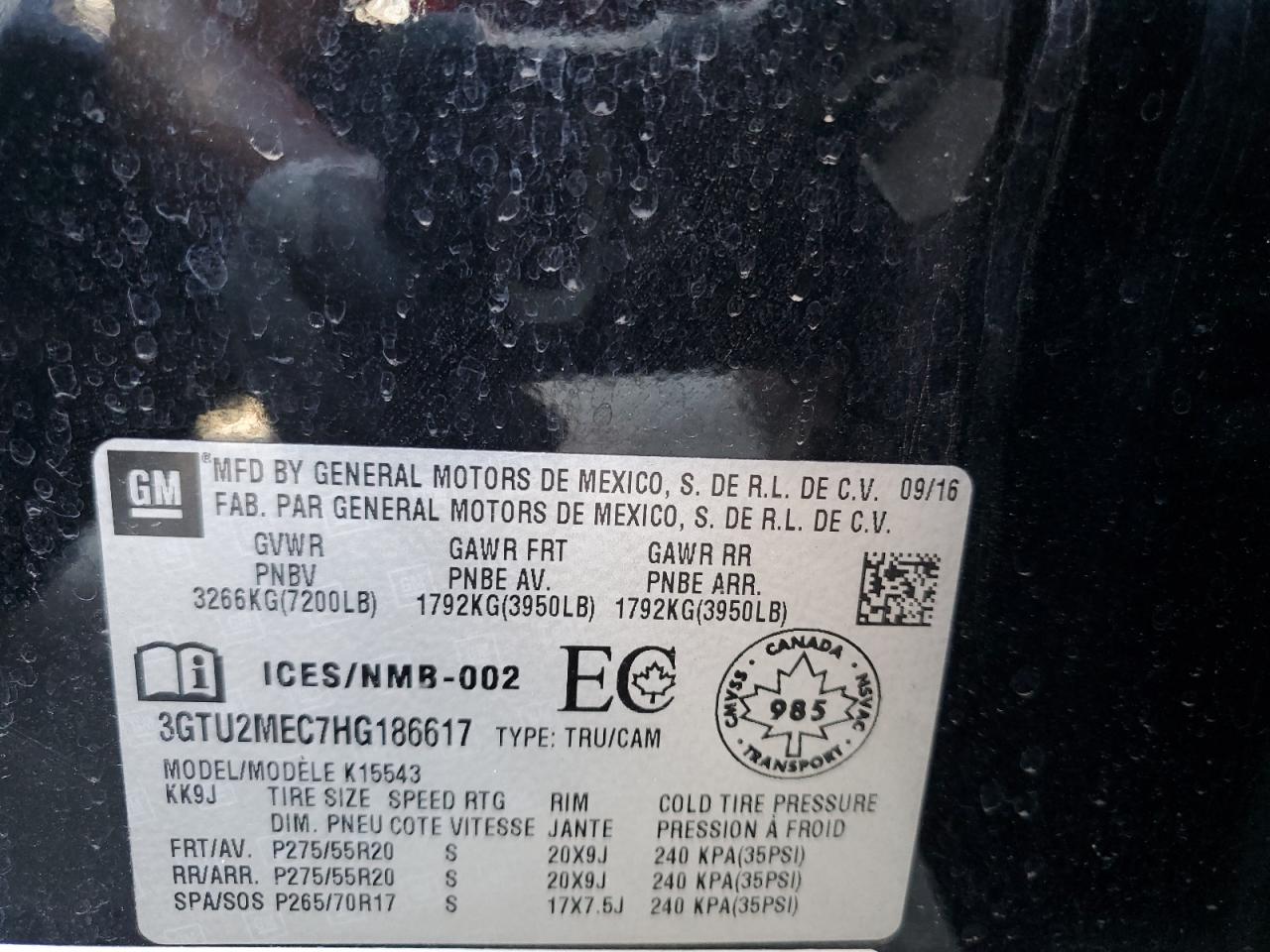 3GTU2MEC7HG186617 2017 GMC Sierra K1500 Sle