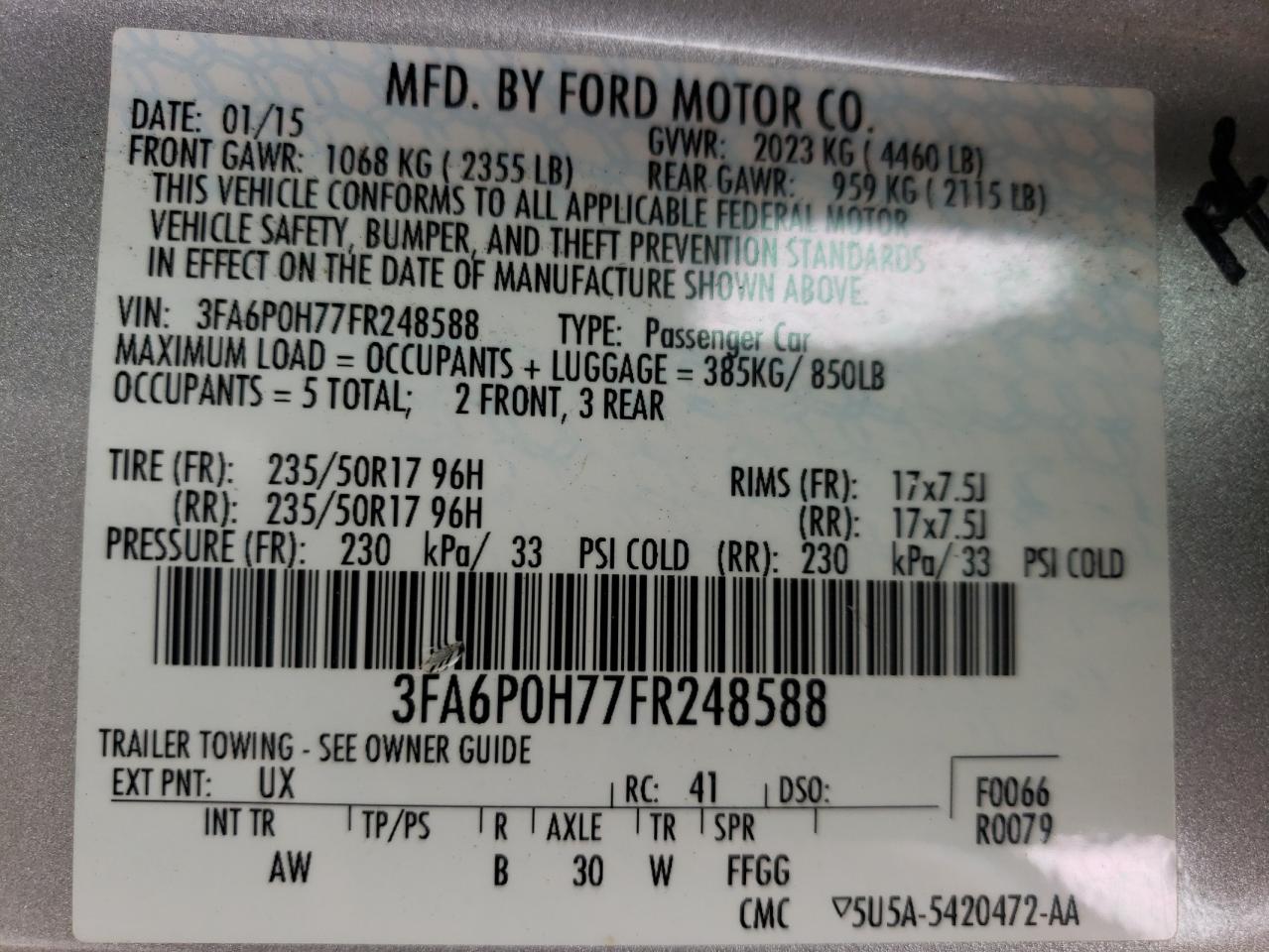 3FA6P0H77FR248588 2015 Ford Fusion Se