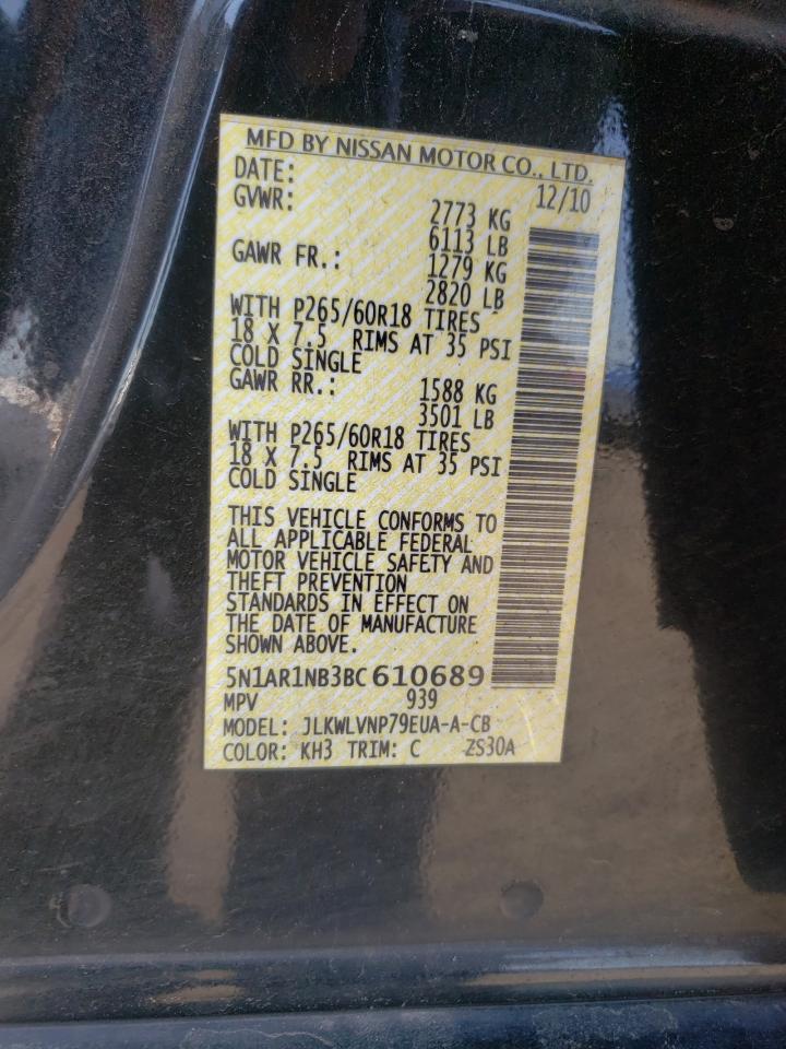 5N1AR1NB3BC610689 2011 Nissan Pathfinder S