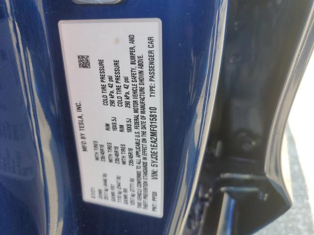 VIN 5YJ3E1EA2MF015810 2021 Tesla MODEL 3 no.12