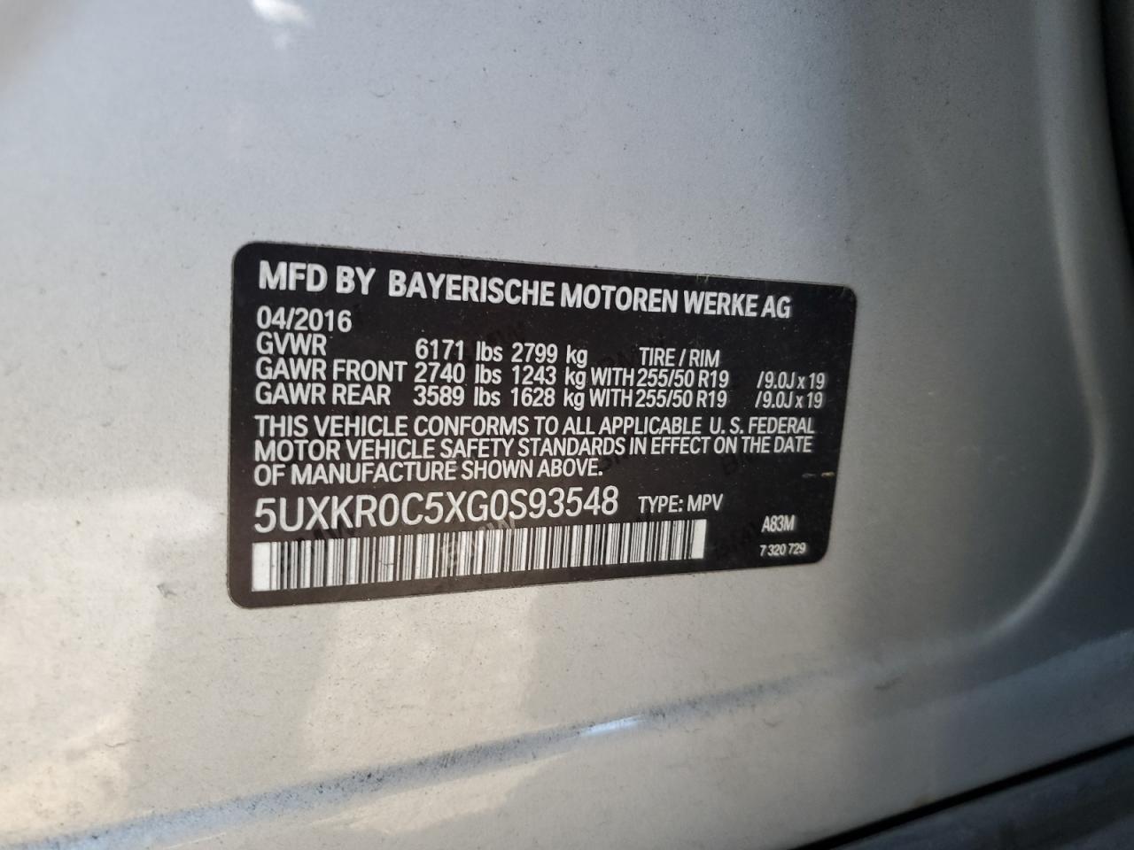 5UXKR0C5XG0S93548 2016 BMW X5 xDrive35I